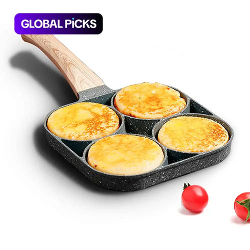 4-Hole Non-Stick Frying Pan - Household Egg Skillet with Wooden Handle - Easy-To-Clean Small Frying Skillet for Home Kitchen - Nonstick Cooking Tools, Ideal Birthday Gift #GLOBAL PICKS