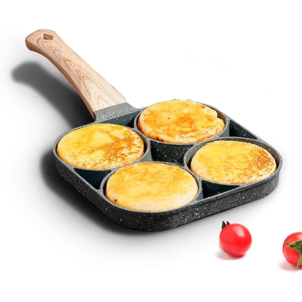 4-Hole Non-Stick Frying Pan - Household Egg Skillet with Wooden Handle - Easy-To-Clean Small Frying Skillet for Home Kitchen - Nonstick Cooking Tools, Ideal Birthday Gift #GLOBAL PICKS