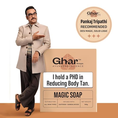 GHAR SOAPS Sandalwood & Saffron Magic Soaps For Bath (100 Gms Pack Of 2) Paraben Free Chandan & Kesar Bath Soap Handmade Soaps For Glowing Skin Brightening Soap For Men & Women