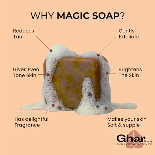 GHAR SOAPS Sandalwood & Saffron Magic Soaps For Bath (100 Gms Pack Of 2) Paraben Free Chandan & Kesar Bath Soap Handmade Soaps For Glowing Skin Brightening Soap For Men & Women