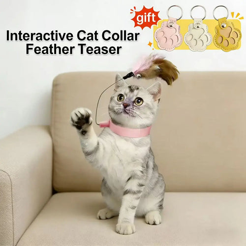 Flapping Interactive Hanging Cat Toy Collar Necklace Feather Teaser Toy Chase Catch Jump Kitten Dog Neck Wand Training Toy Gym Physical Exercise Hunting Skill Durable Adjustable Silicone Collar Pet Play
