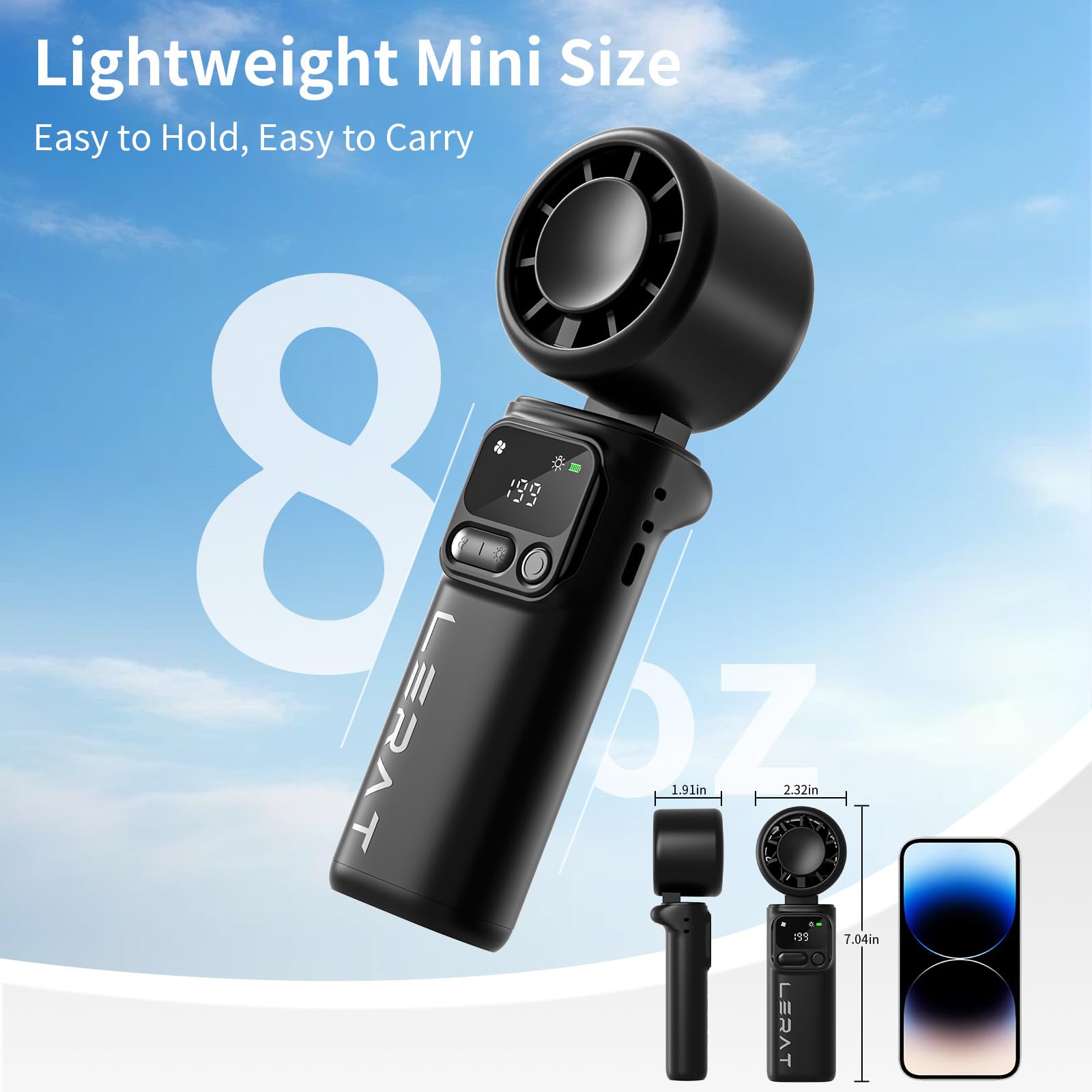 Lerat Portable Handheld Turbo Fan, 5-Speed High Power Mini Fan