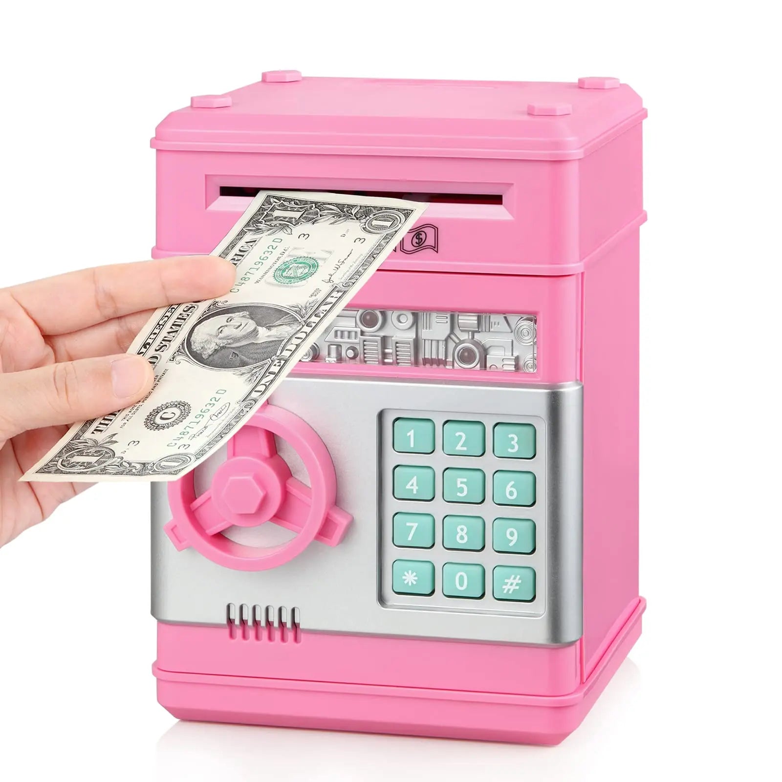 Pink Piggy Bank for Kids with Password Code Lock and Auto Grab Bill Slot, Real Money Cash Coin Can Saving Box Electronic Money Safe Bank, Hot Gift for 4 7 8 9 10 11 Year Old Boys Girls