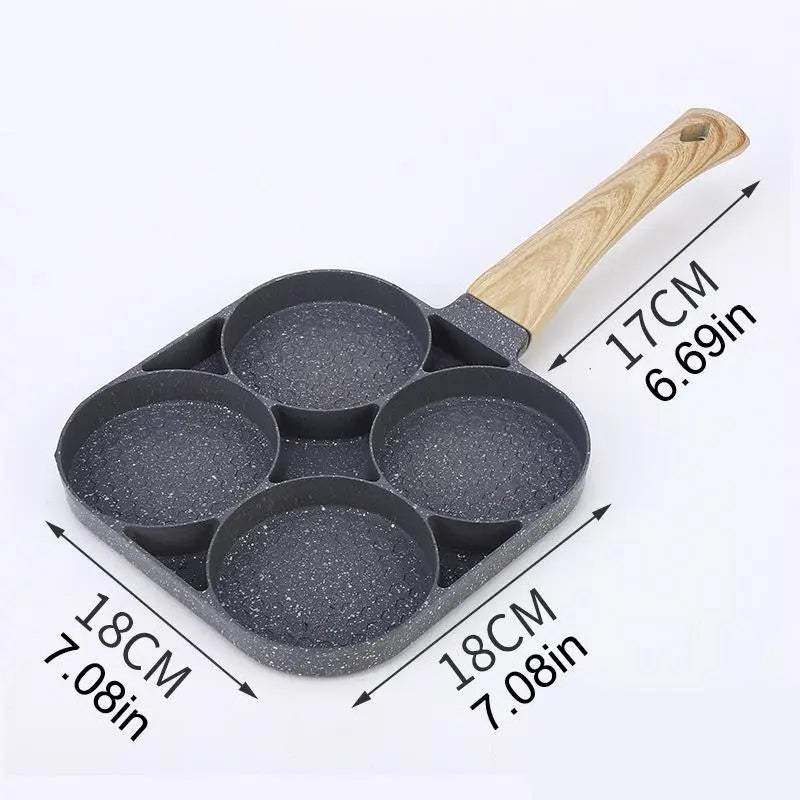 4-Hole Non-Stick Frying Pan - Household Egg Skillet with Wooden Handle - Easy-To-Clean Small Frying Skillet for Home Kitchen - Nonstick Cooking Tools, Ideal Birthday Gift #GLOBAL PICKS