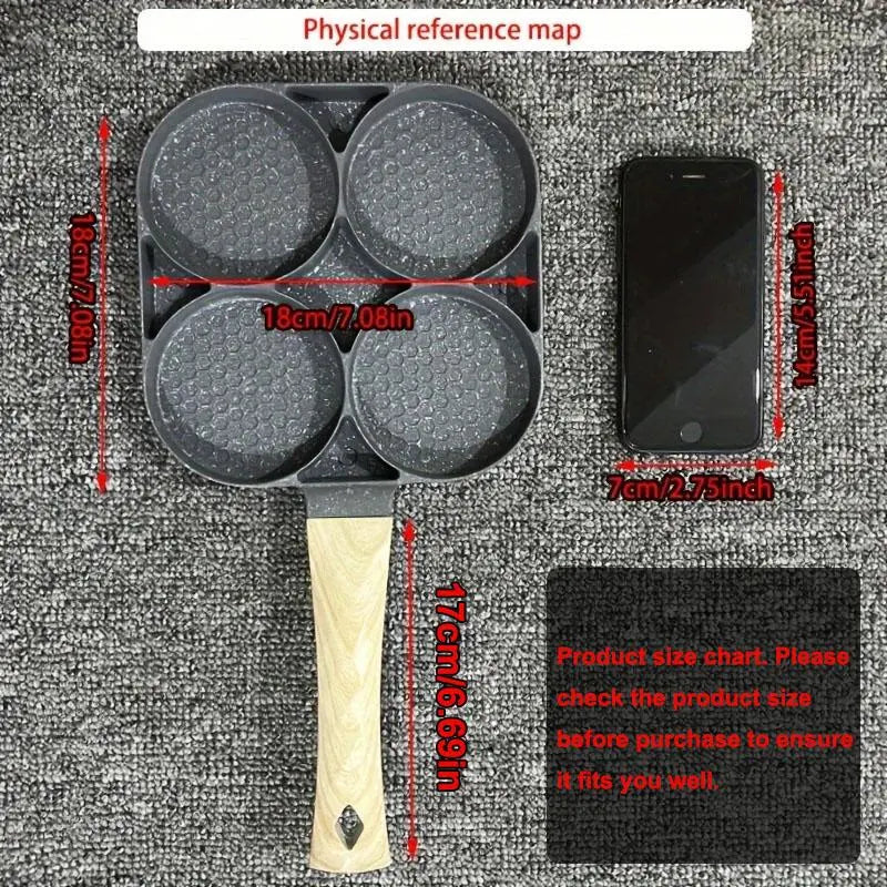 4-Hole Non-Stick Frying Pan - Household Egg Skillet with Wooden Handle - Easy-To-Clean Small Frying Skillet for Home Kitchen - Nonstick Cooking Tools, Ideal Birthday Gift #GLOBAL PICKS