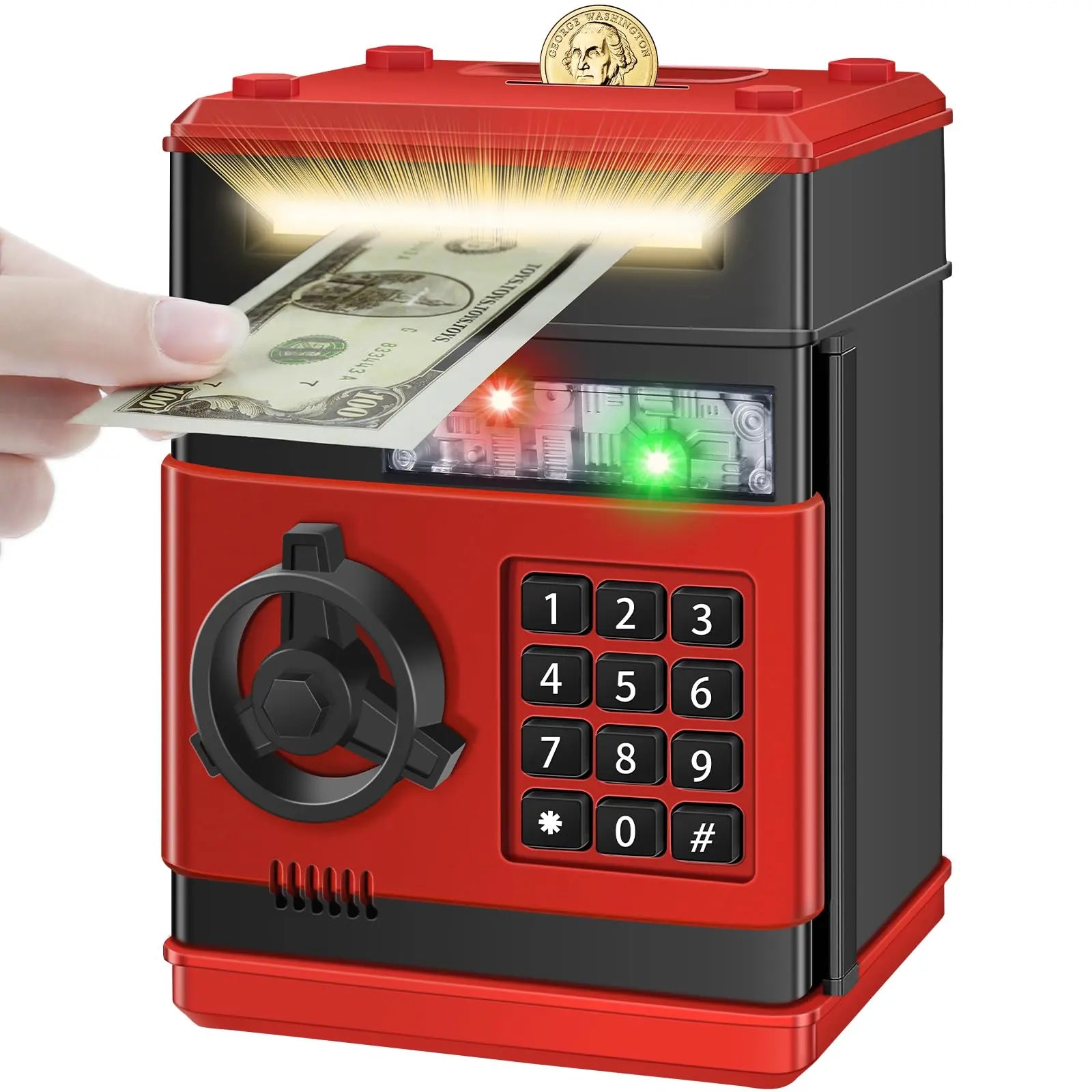 Pink Piggy Bank for Kids with Password Code Lock and Auto Grab Bill Slot, Real Money Cash Coin Can Saving Box Electronic Money Safe Bank, Hot Gift for 4 7 8 9 10 11 Year Old Boys Girls